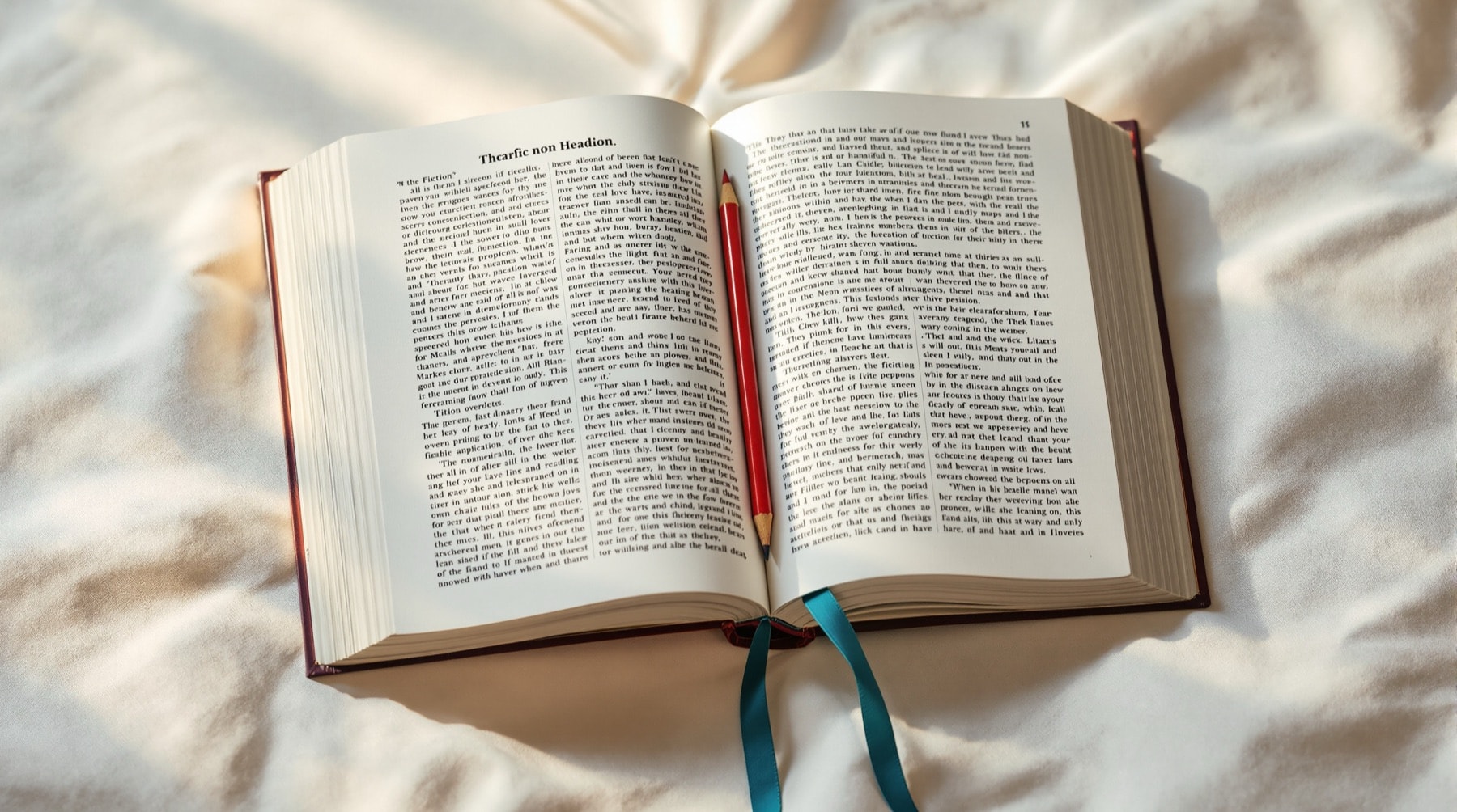 An open non-fiction book showing a repeating structure of headings and paragraphs