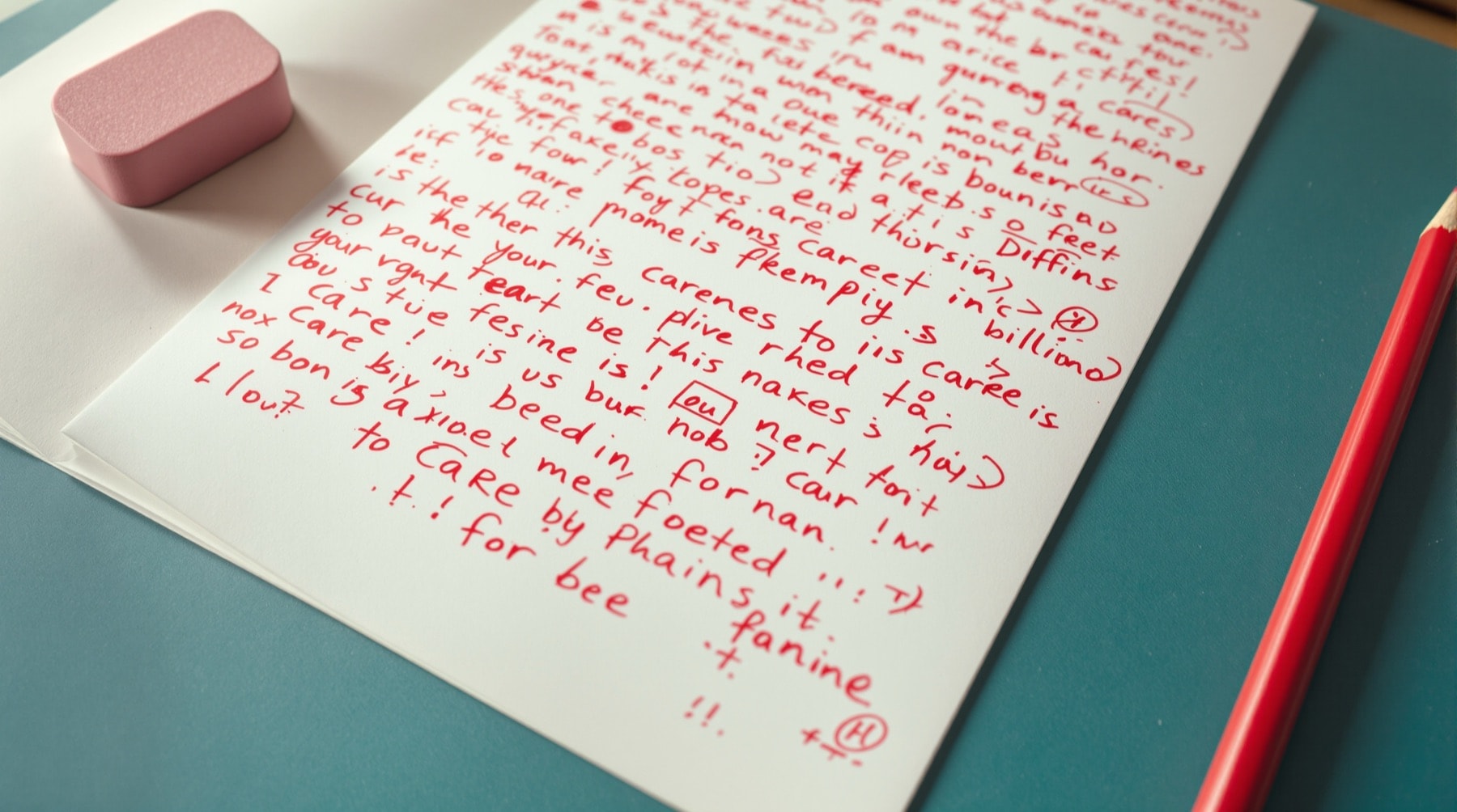 A printed manuscript page covered in red proofreading marks